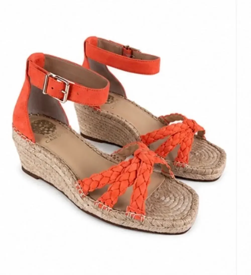 NIB Vince Camuto Jadeya Coral Suede Braided Espadrille Wedge Sandals Size 9.5